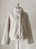 Lumare High-Neck Eco Fur Mink Short Jacket