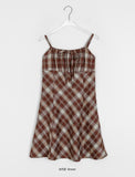 Suko Shirring Check Layered Midi One Piece