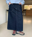 Metaca stitch pocket slit denim long skirt