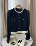 Edel Frill Neck Puff Velvet Jacket Blouse
