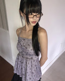 Cushing Flower Pattern Frill Sleeveless Blouse