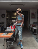 Nora Stripe Henley Neck Short Sleeve Knit