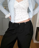 QYA Glossy Shirring Parachute Cut Wide Pants