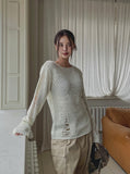 Autumn Damage Boat Neck Knitwear