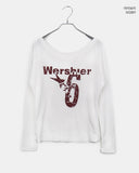 Dua Number Star Printed Unbalanced Off-Shoulder Long-Sleeve T-Shirt