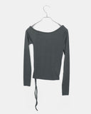 Yushi Stud Strap Unbalanced One Off Shoulder Long Sleeve T-Shirt