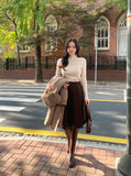 Shalon Unbalanced Pintuck Wool Flare Skirt