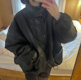 Classic loose fit string full lining high neck leather mustang