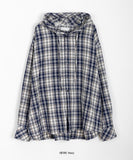 [unisex] Cammi Check Hood Boxy Long Sleeve Shirt