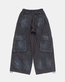 Oil washed back cargo wide banding pants