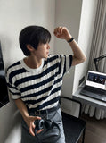 Baron cable stripe short sleeve knit