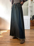 Elder Pintuck Pleated Long Denim Skirt