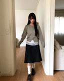 Mirn Striped Unbalance Midi Skirt