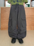 Checker Parachute Banding Wide Cargo Pants