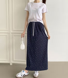 Flower Pattern Span Slit H-line Banding Long Skirt