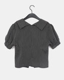 Use Stripe Puff Collar Short Sleeve Blouse
