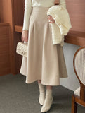 Cashew Nut Pin-Tuck Flared Long Skirt