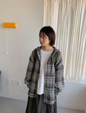 Hyukenli Check Over Hood Long Sleeve Shirt
