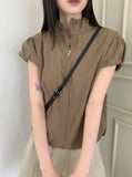 Caco Nylon Puff Crop Short Sleeve Windbreaker Zip-up