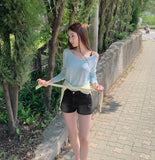 Feminine V-Neck Sleeve Slit See-Through Long Sleeve Knit