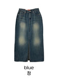 Ed washing denim long skirt