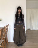 Dubi Flower Mesh See-through Long Sleeve T-shirt
