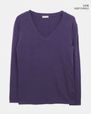 Sheen Layered Shirring V-Neck Long Sleeve T-Shirt