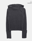 Lenin Button High Neck Hooded Long Sleeve Knit
