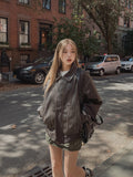 (UNISEX) Curve Slit Vintage Leather Jacket