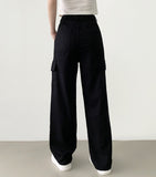 Linen Pocket Cargo Banding Straight Wide Cotton Pants