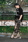 damage washing piercing t-shirt