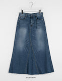 Tsukin Cat Washing Damaged Denim Long Skirt