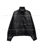 Frill High Neck Balloon Leather Jacket