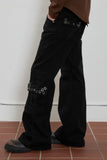 eyelet denim bootcut pants