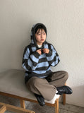 Kyuen Stripe Wool V-Neck Hood Knit