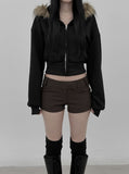 Multi-Fur Crop Hooded Zip-Up