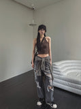 Pigment Snap Ribbed Halter Sleeveless