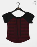 Chenle Stripe Off-Shoulder Short Sleeve T-Shirt