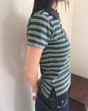 Dem Stripe Shirring PK Collar Short Sleeve T-Shirt