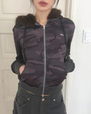 [Brushed Lining] Racquel Camo Military Fur Two-Way Hood Zip-Up