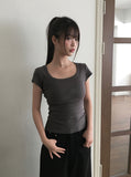 Thes Square Neck Daily Soft Short Sleeve T-Shirt
