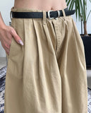 Tie pin tuck cotton balloon pants
