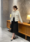 Schuet Round No-Collar Pearl Tweed Jacket