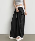 Summer rustling color matching detail wide banding pants