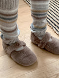 Hoya Winter Fur Angora Velcro Flat Mary Jane Loafers