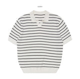 Viscose Stripe Open Collar Knit