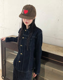 Ushi Line Pocket Denim Washed Long Sleeve Jacket