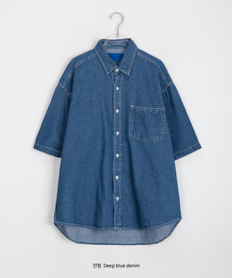 【BAON】[unisex] Neico Denim Over Short Sleeve Shirt BAON (バオン) - [男女兼用]ネイコデニムオーバー半袖シャツ
