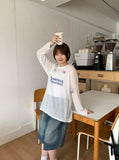 Dipeun Summer Printing Punching Long Sleeve Knit