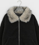 Sanpori Quilted Boucle Fur Collar Short Jacket